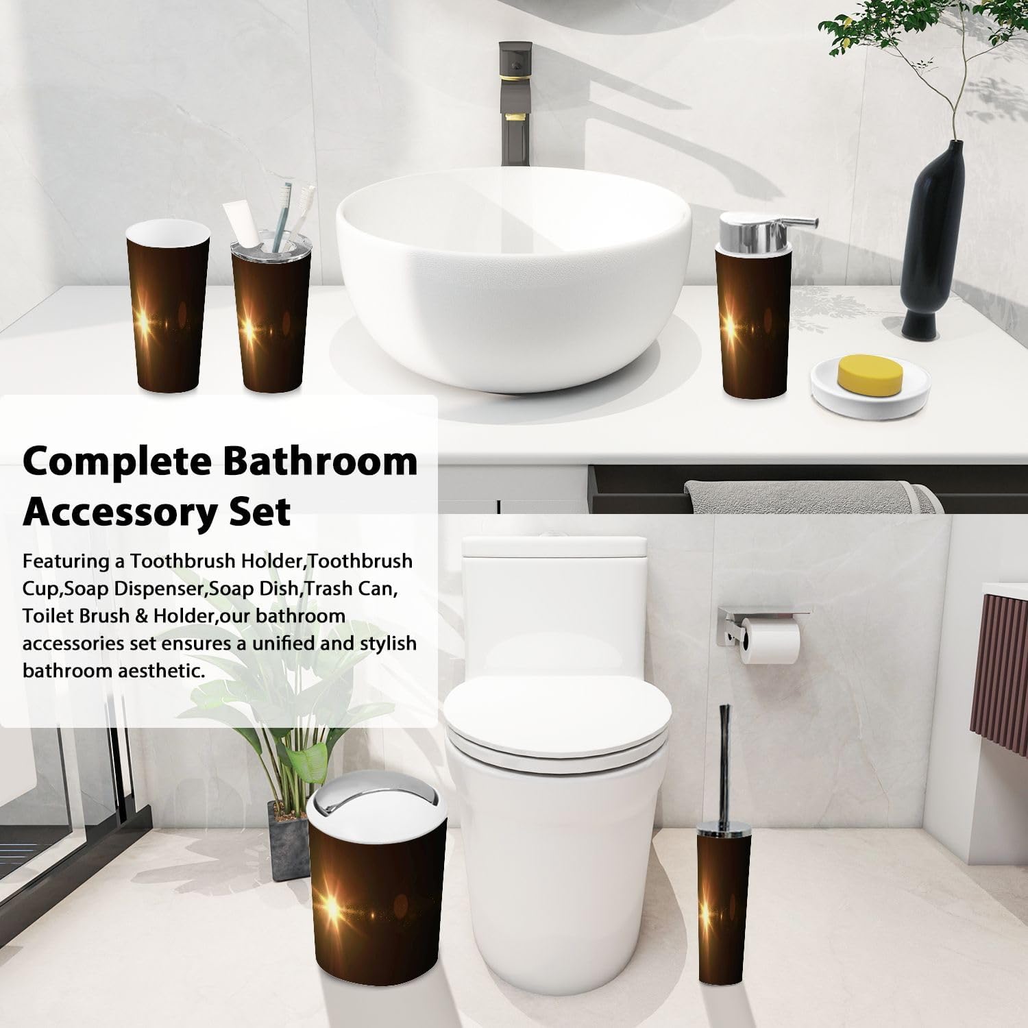 Boho Bathroom Accessory Set 6 Piece Modern Minimalist