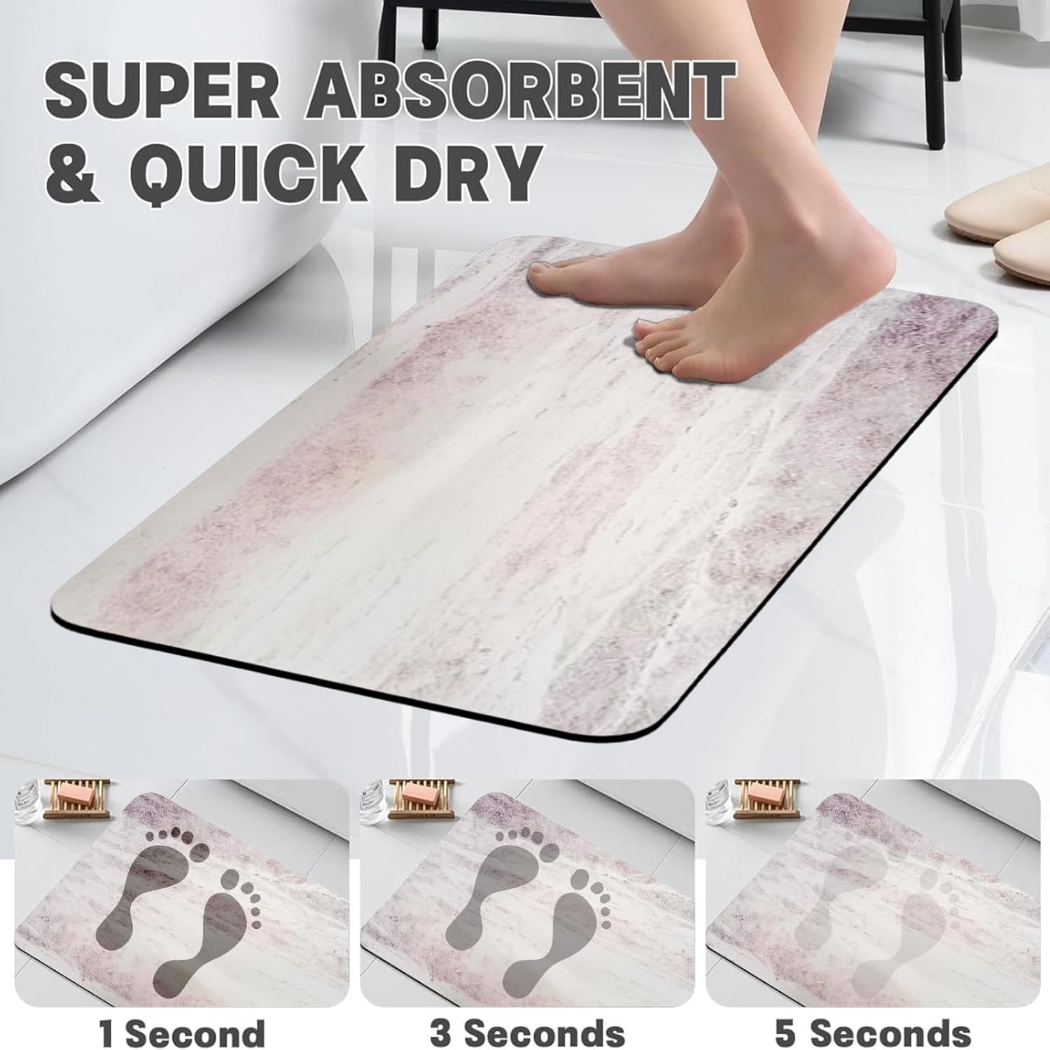 Soft Diatomaceous Earth Bath Mat 24x17 Inches