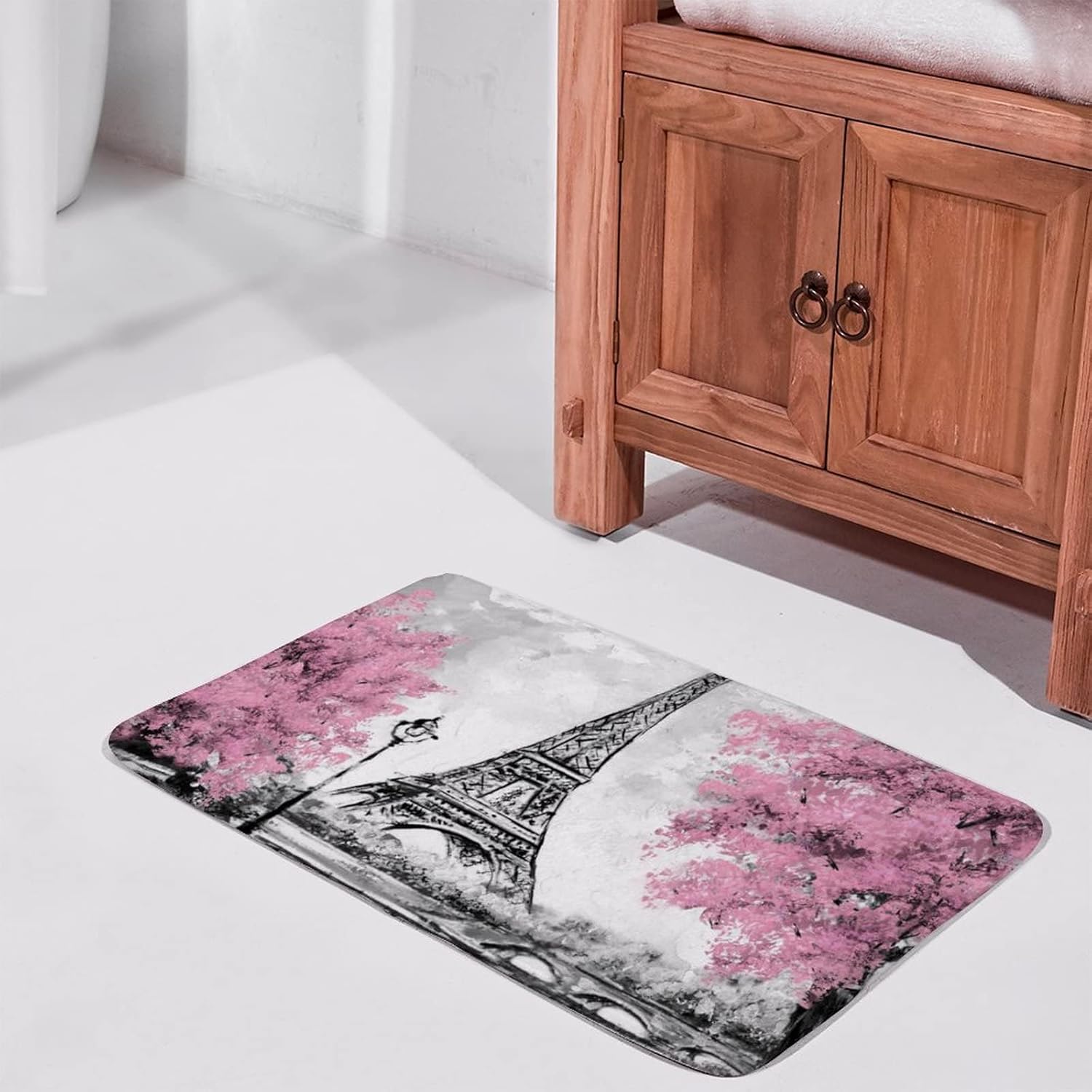 TICKPOT Paris Eiffel Tower Bath Rug 16x24 Inch Microfiber Non-Slip Plush Mat