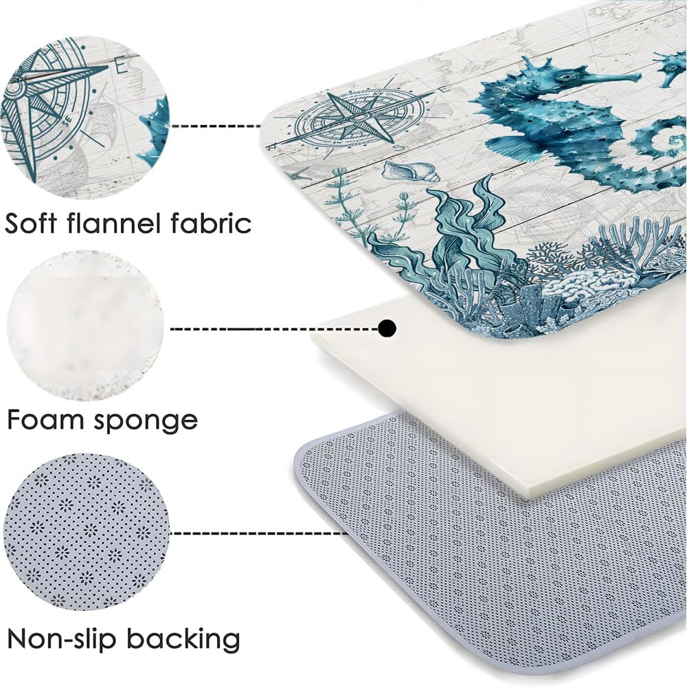 Beach Seahorse Bath Mat - Nautical Design Non-Slip