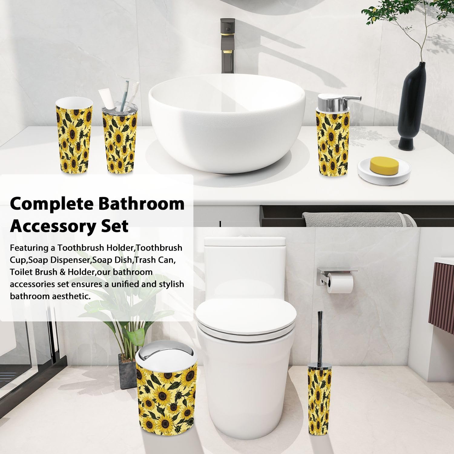 Boho Graphic Bathroom Accessory Set 6 Piece