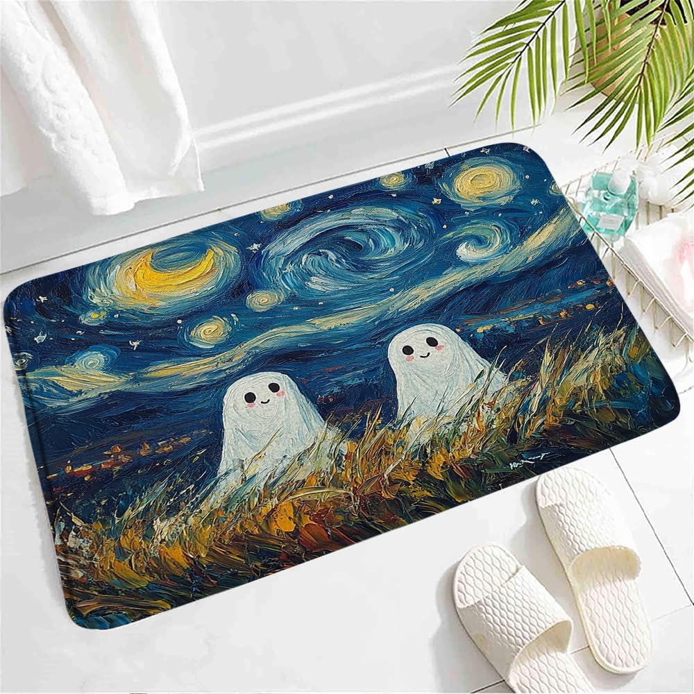 Starry Night Ghost Bath Mat - Non-Slip Bathroom Rug
