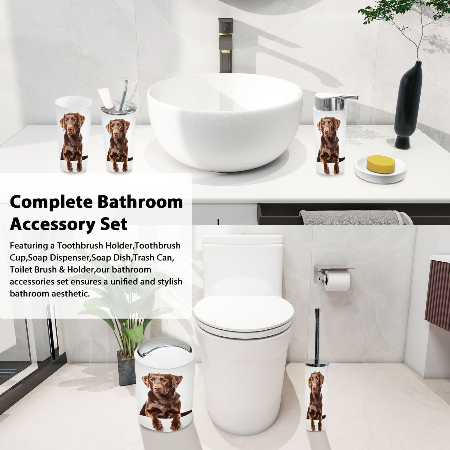 Boho Bathroom Accessory Set 6 Piece for Modern Homes