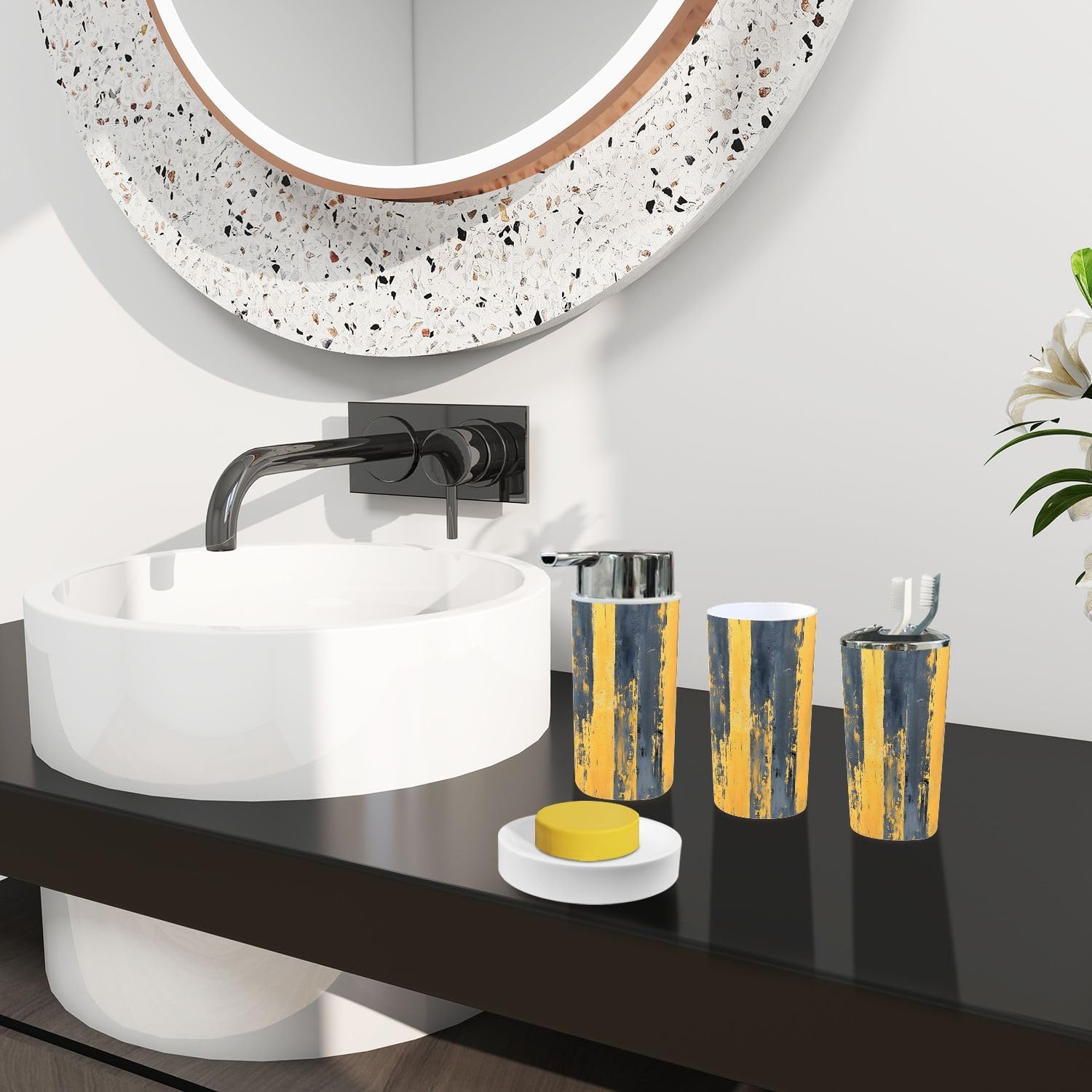 Bathroom Accessory Set 6 Piece Boho Gold Distressed Texture