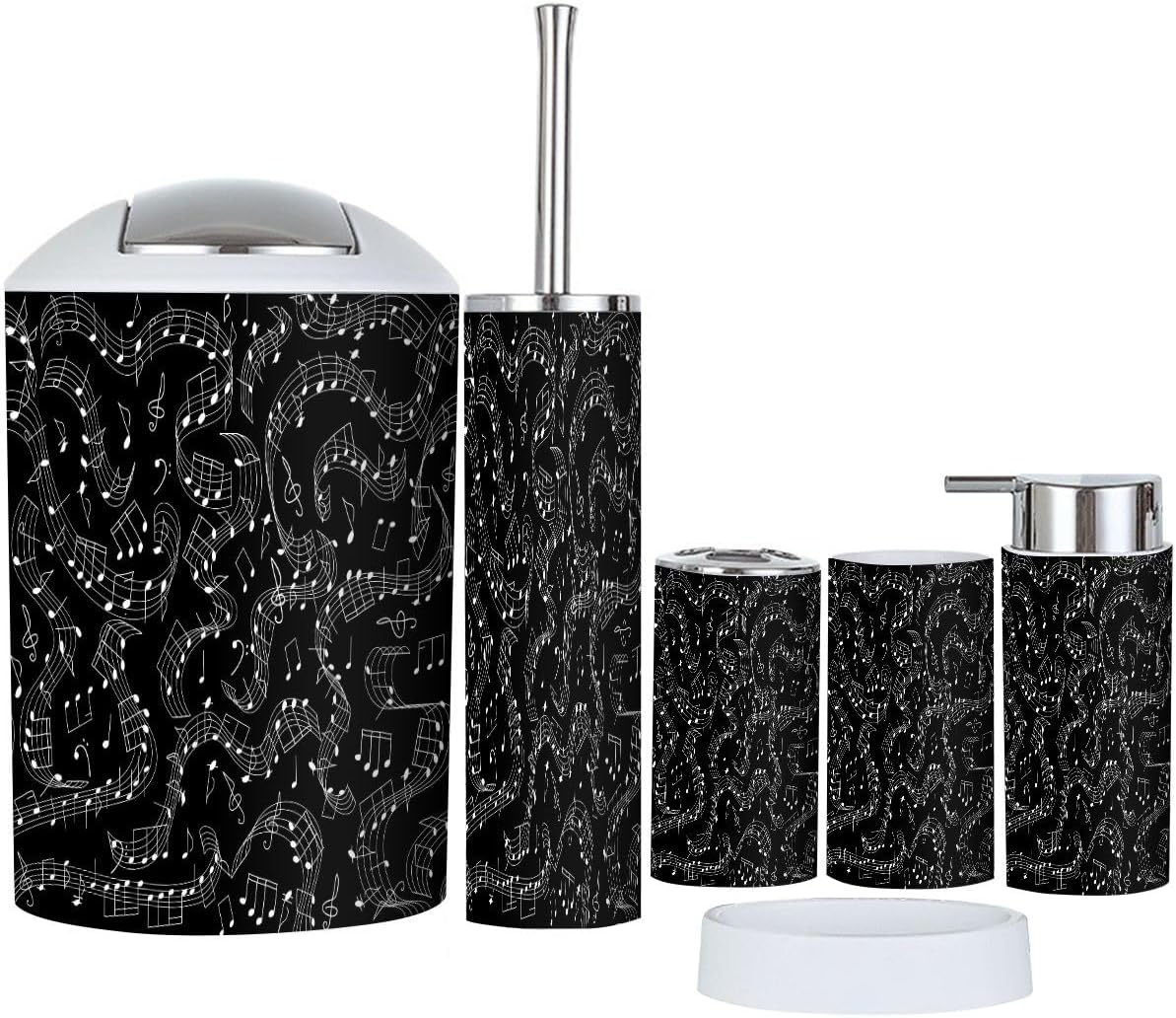 TRANQDEHOM 6-Piece Bathroom Accessory Set with Musical Notes
