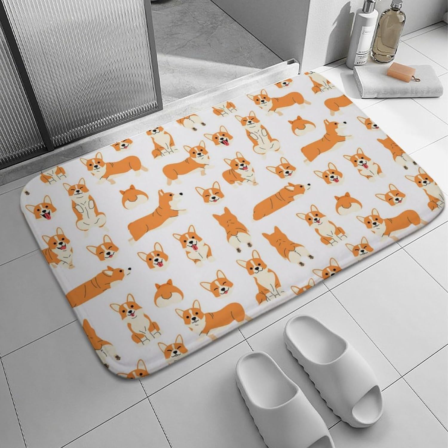 Soft Cozy Bath Rug with Cute Corgi Pattern
