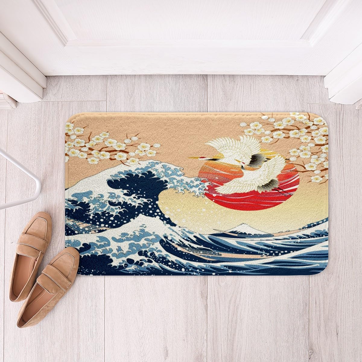 Feelyou Japanese Wave Bath Rug 20x32 Cherry Blossom Design