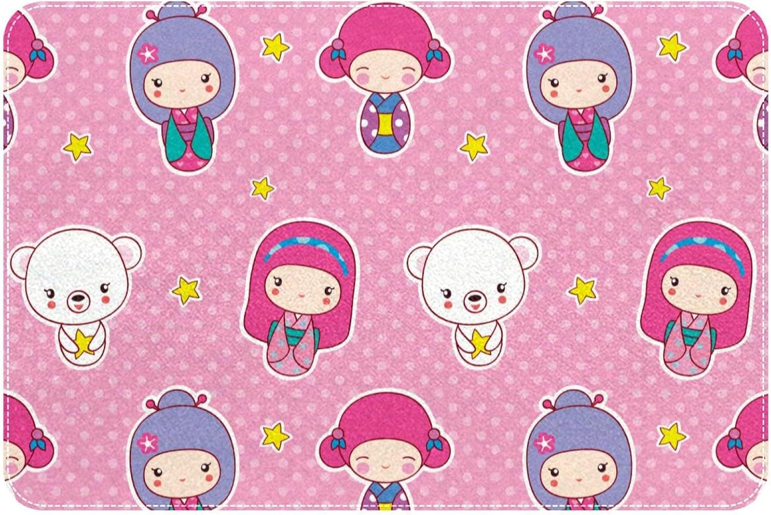 Pink Girls Bath Rug with Stars Door Mat 24x16