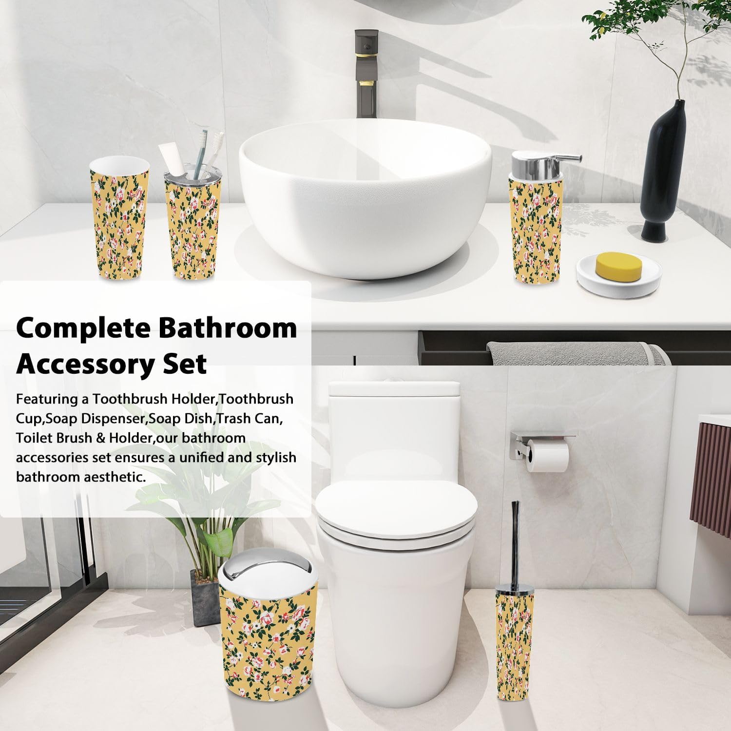 Bathroom Accessory Set 6 Piece Boho Style 1