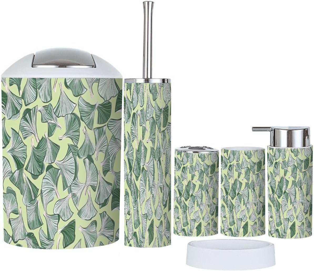 Boho Japanese Ginkgo Leaf Bathroom Accessory Set 6 Piece