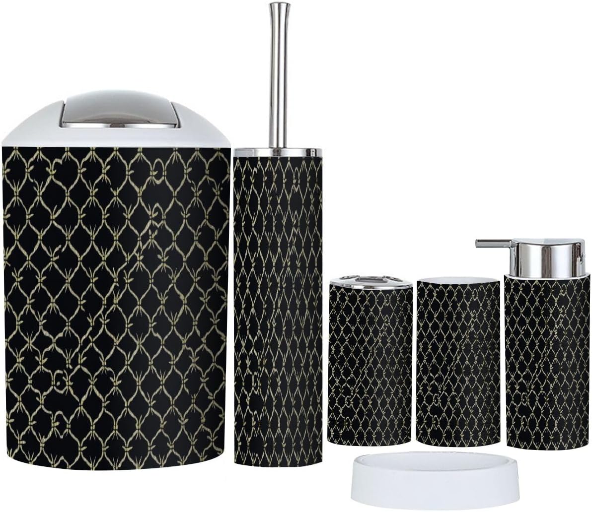 Boho Bathroom Accessory Set 6 Piece with Thai Style Flower Design