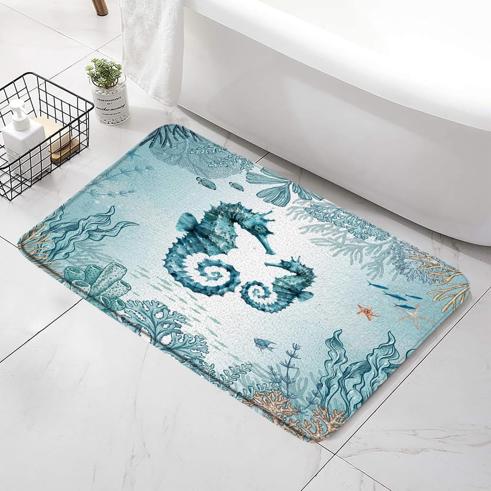 SATRTUD Beach Seahorse Bath Mat 24x16 Inch