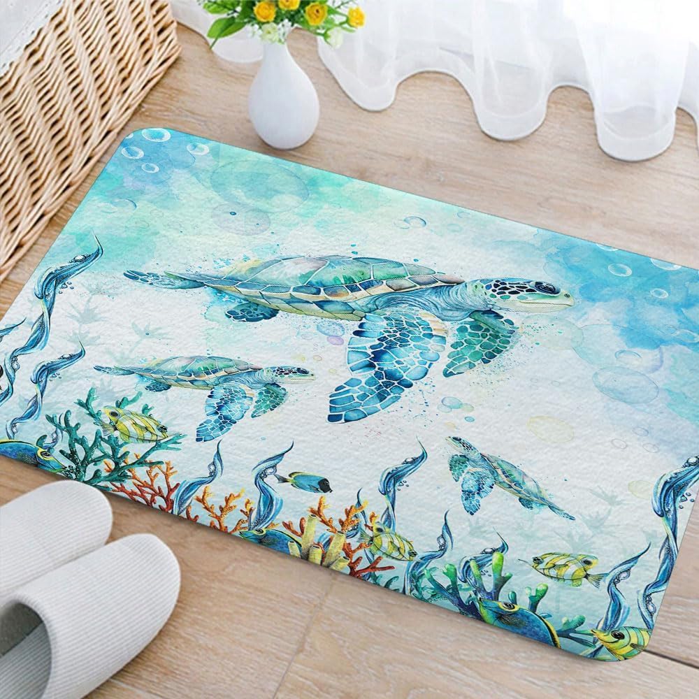 DYNH Sea Turtle Bath Mat 16X24 Non-Slip Rug