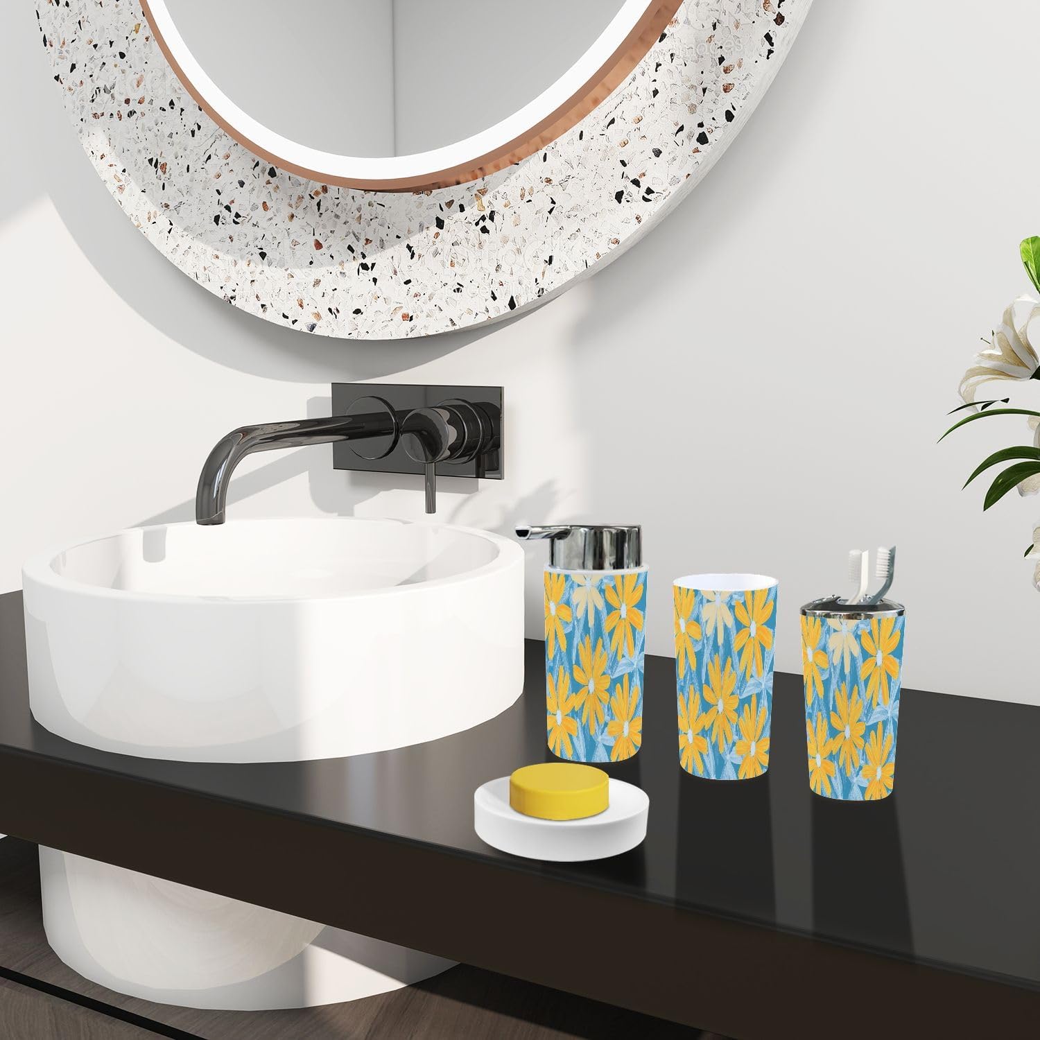 Boho Floral Bathroom Accessory Set 6 Piece