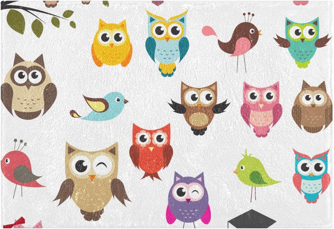YETTASBIN Cute Owl Bath Mat - Non-Slip Quick Dry Shower Rug 16x24in