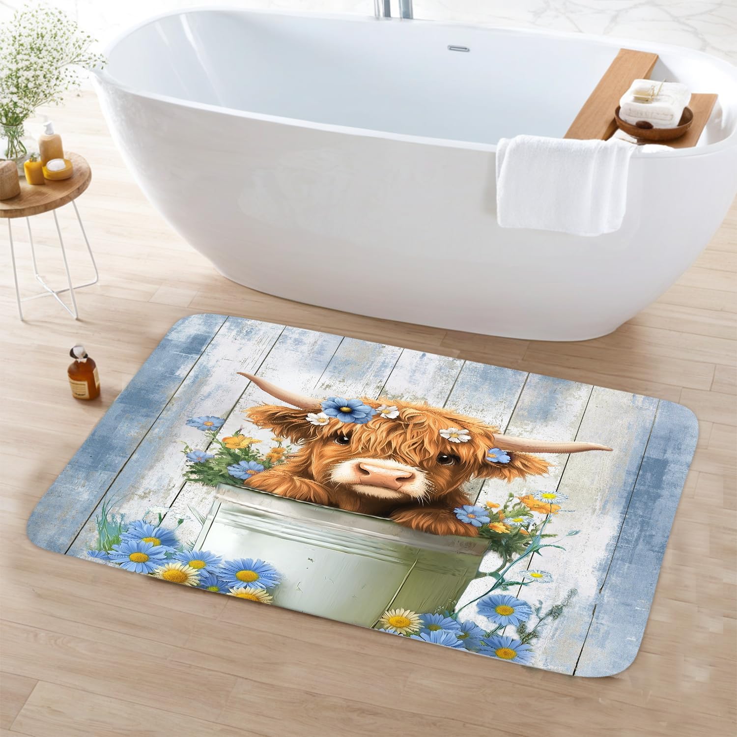 Funny Highland Cow Bath Rug Farmhouse Style 16x24in