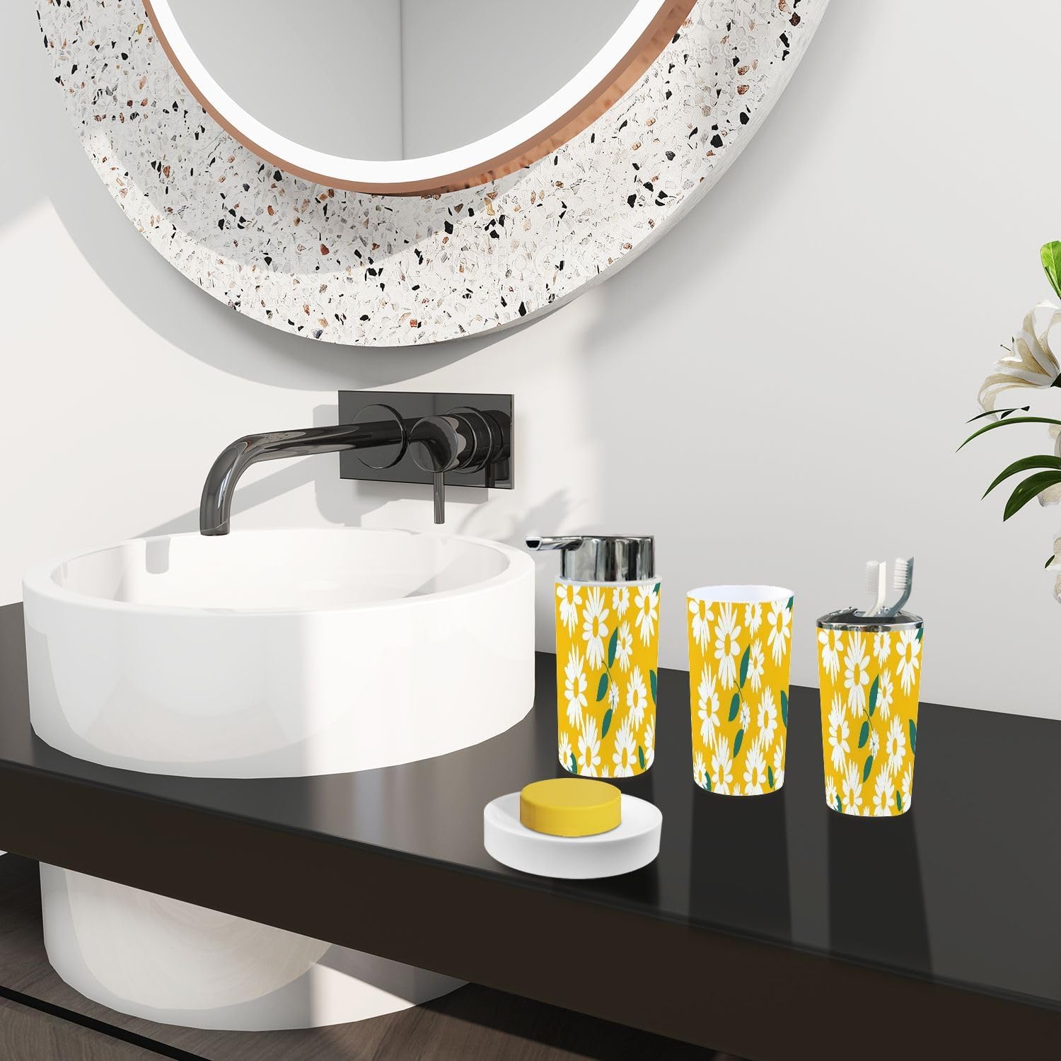 Boho Daisy Pattern 6-Piece Bath Accessories Set