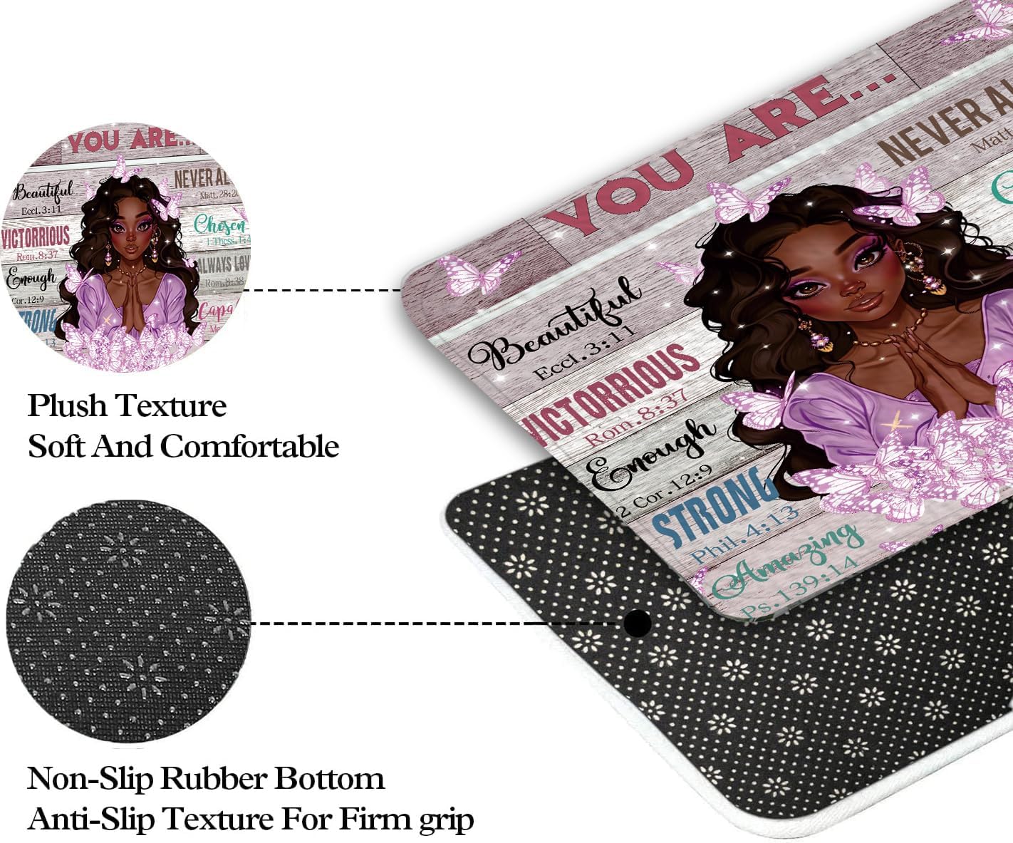 JAWO Black Girl Bath Rug with Butterfly Design 1