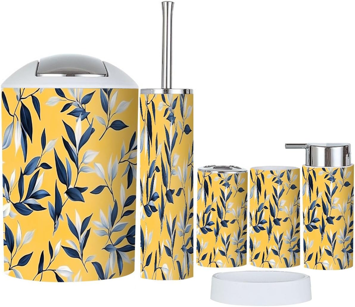 Boho Blue Grey Bathroom Accessory Set 6 Piece