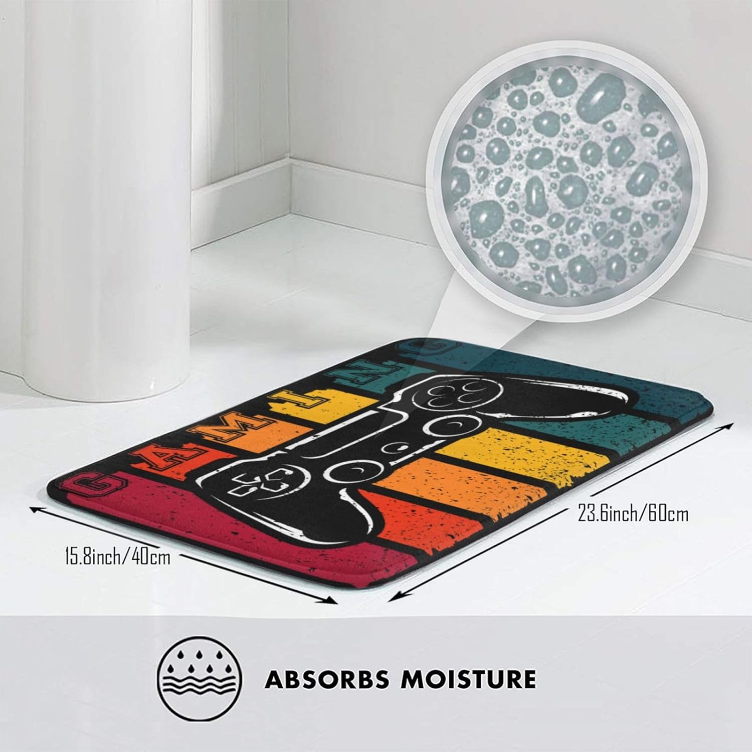 Gaming Retro Bath Mat Non-Slip Microfiber 24x16 1