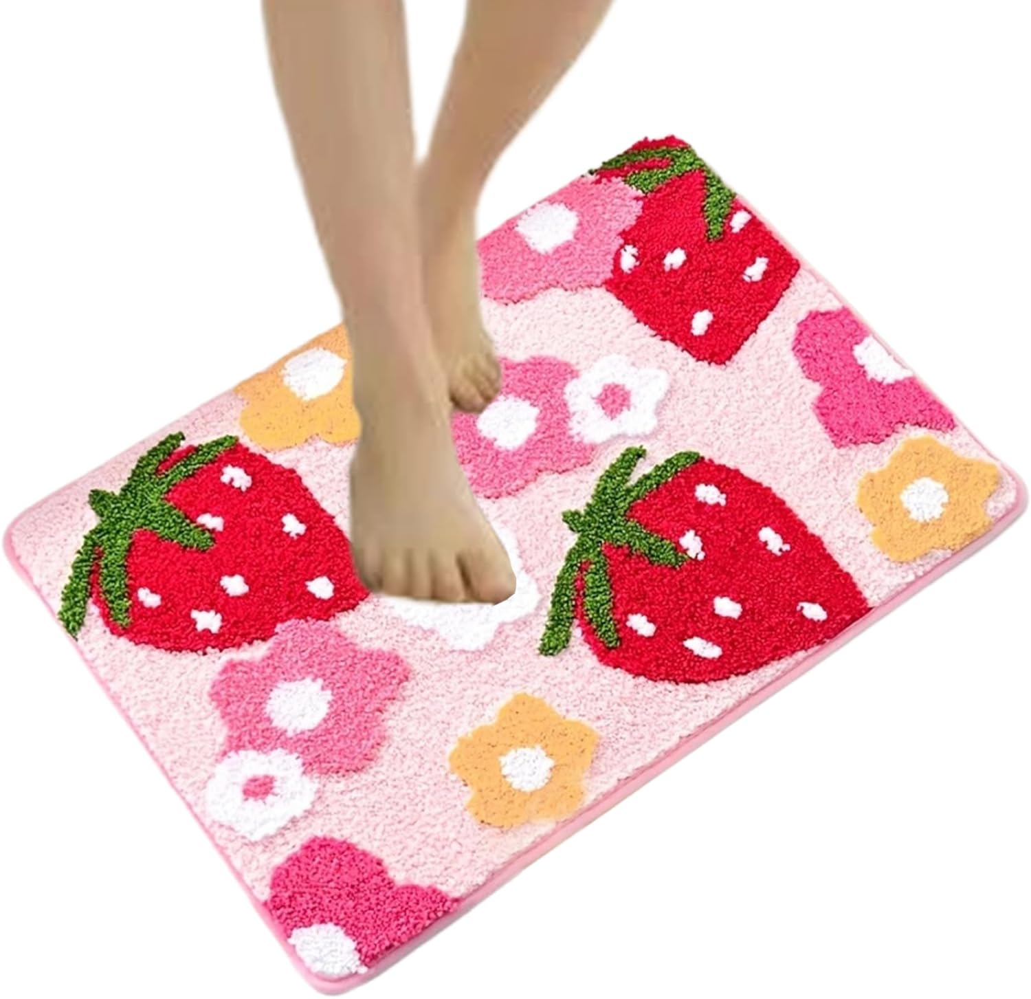 AEIOFU Strawberry Flower Bath Mat 16x24 Non Slip