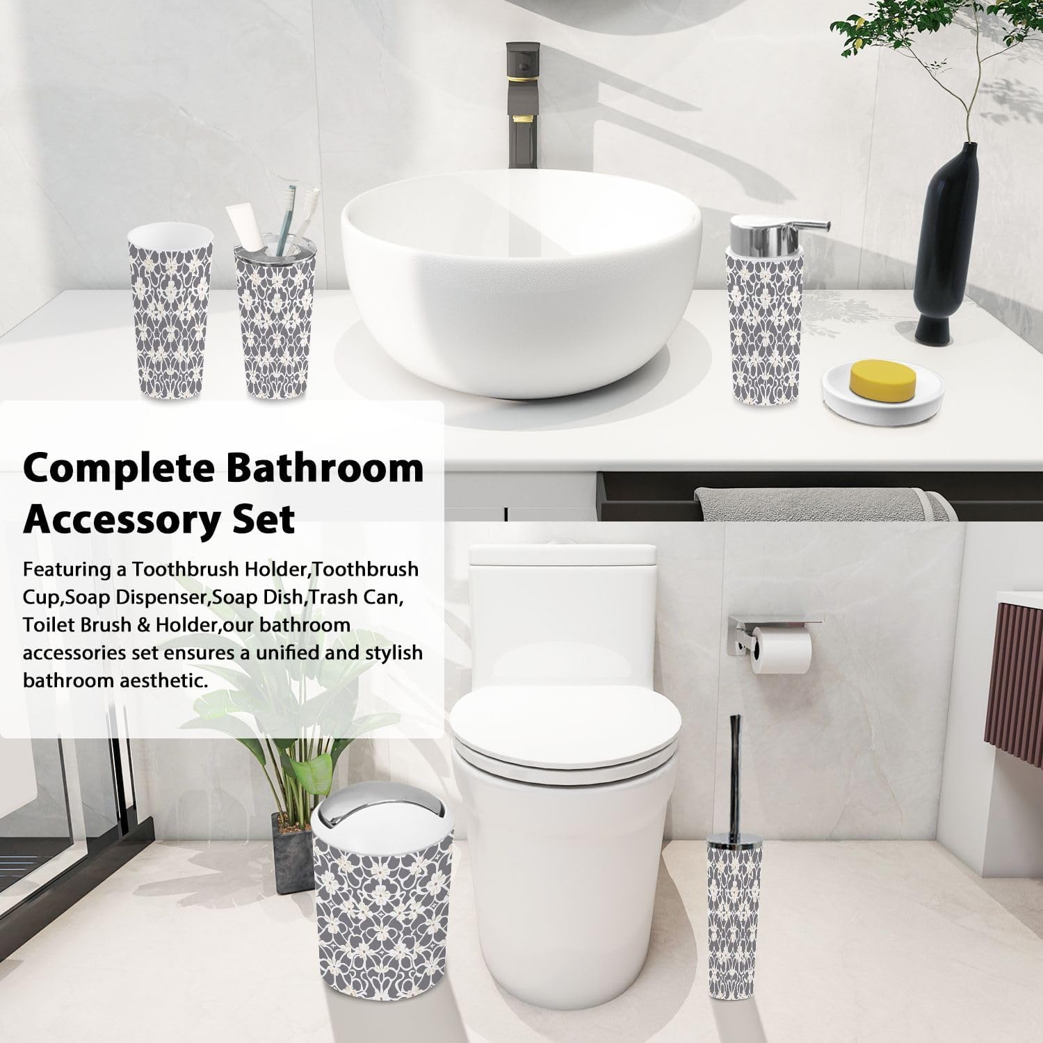 TRANQDEHOM 6-Piece Boho Bathroom Accessories Set