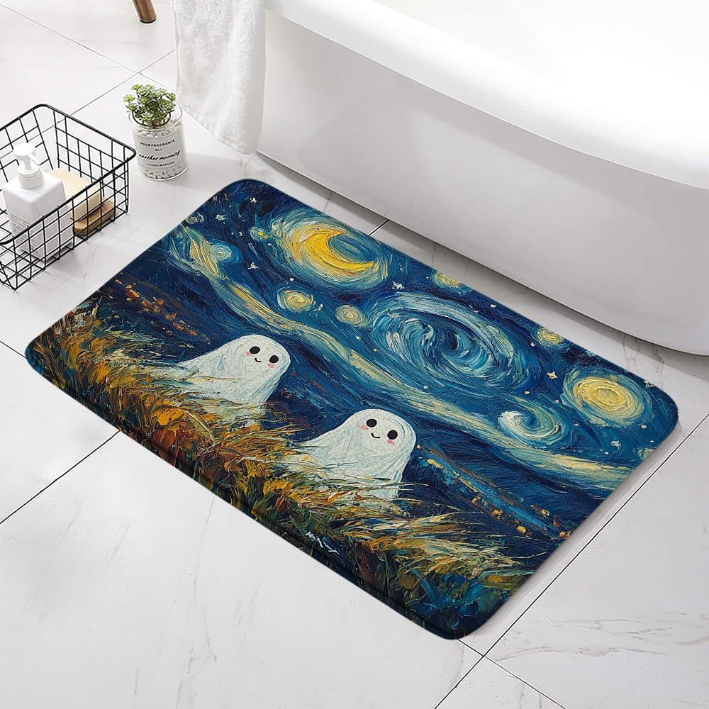 Starry Night Ghost Bath Mat - Non-Slip Bathroom Rug