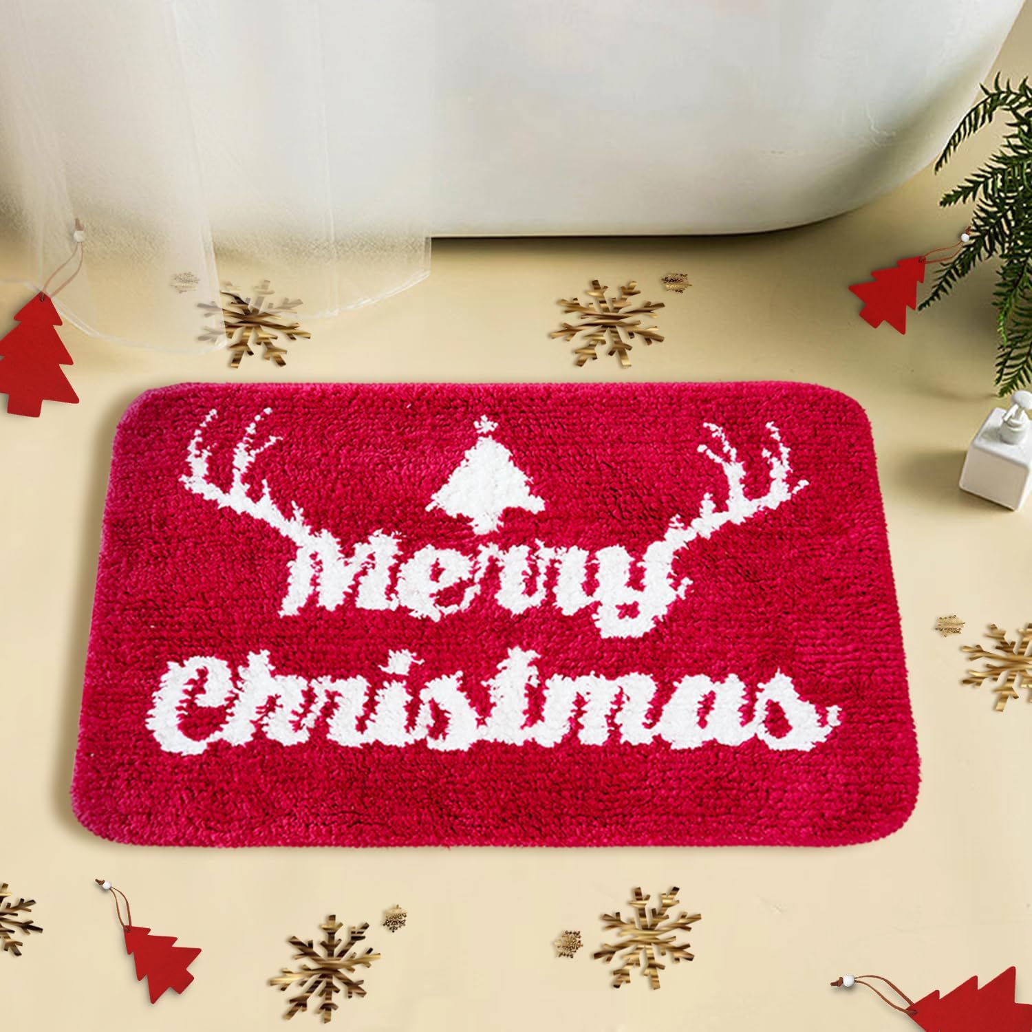 BOANKODU Christmas Bath Mat - Non-Slip Microfiber Rug 16x24 Inches