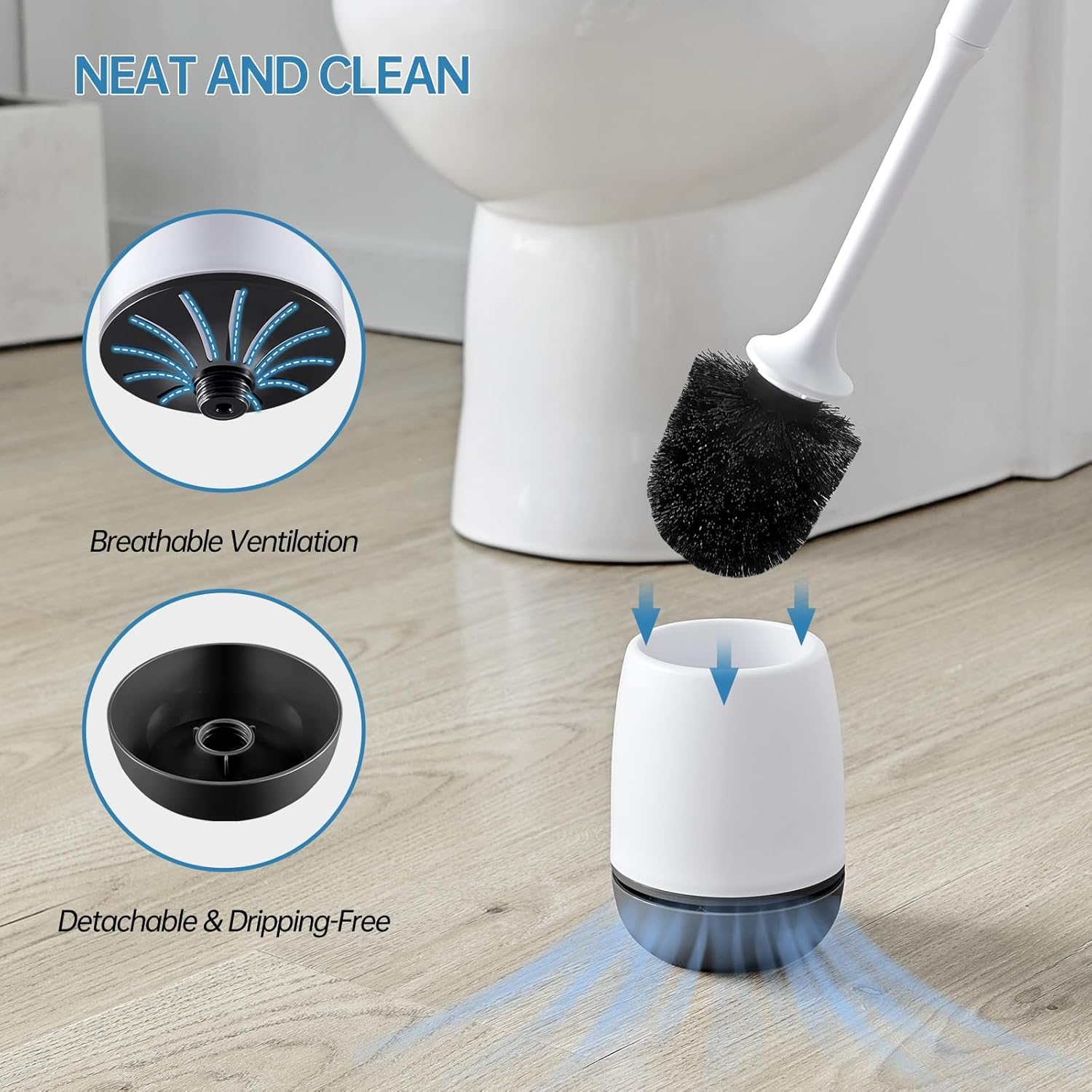 VANZAVANZU Toilet Brush with Holder Set for Deep Cleaning