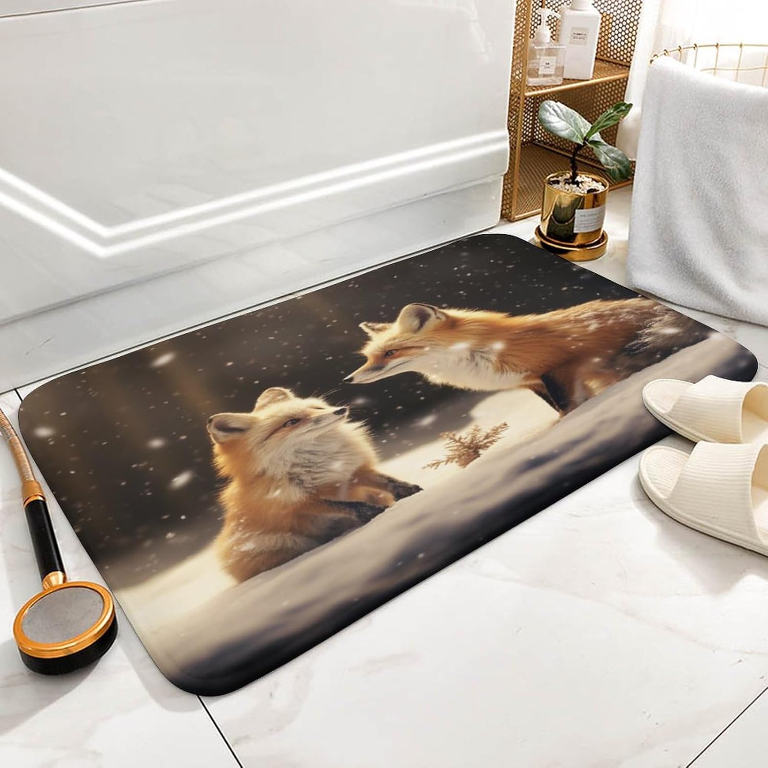 HighonHi Cartoon Fox Bath Mat 16x24 Non-Slip Flannel Rug