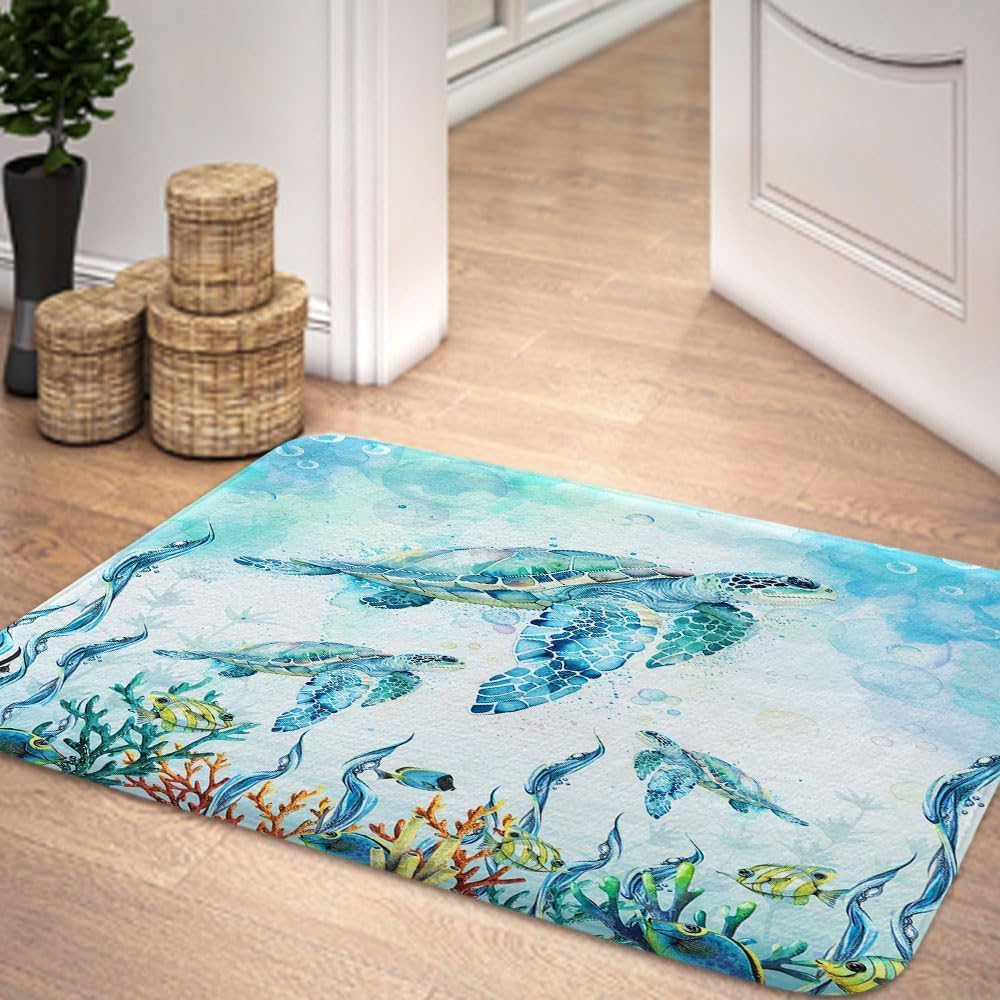 DYNH Sea Turtle Bath Mat 16X24 Non-Slip Rug