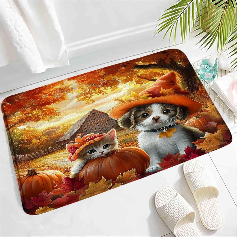 Autumn Farm Animal Bath Mat - Non Slip Durable Waterproof