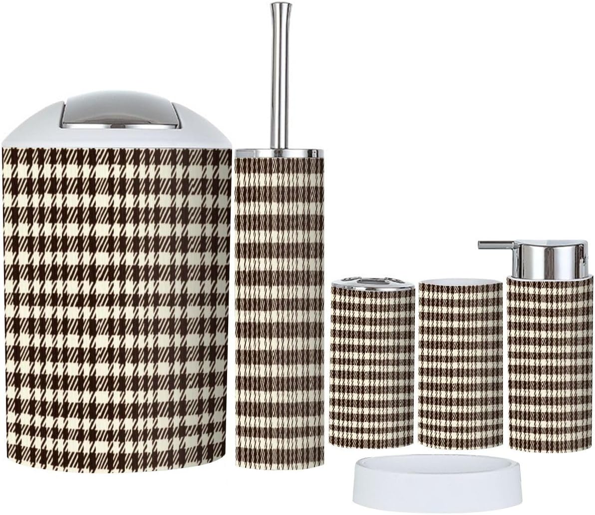 Boho 6-Piece Bathroom Accessory Set in Brown Houndstooth