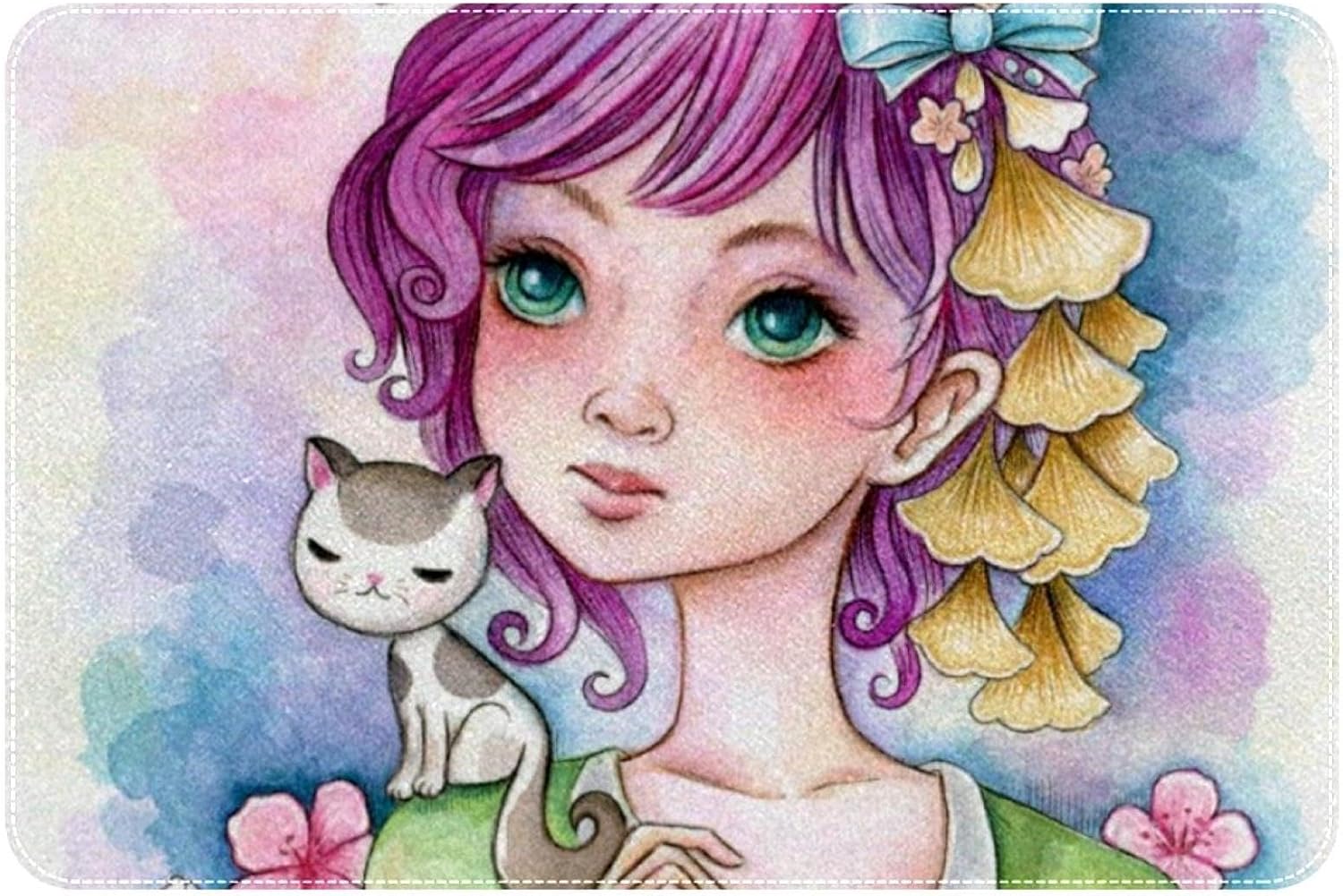 RSMYX Kitten Girl Bath Rug 24x16 Non-Slip Doormat