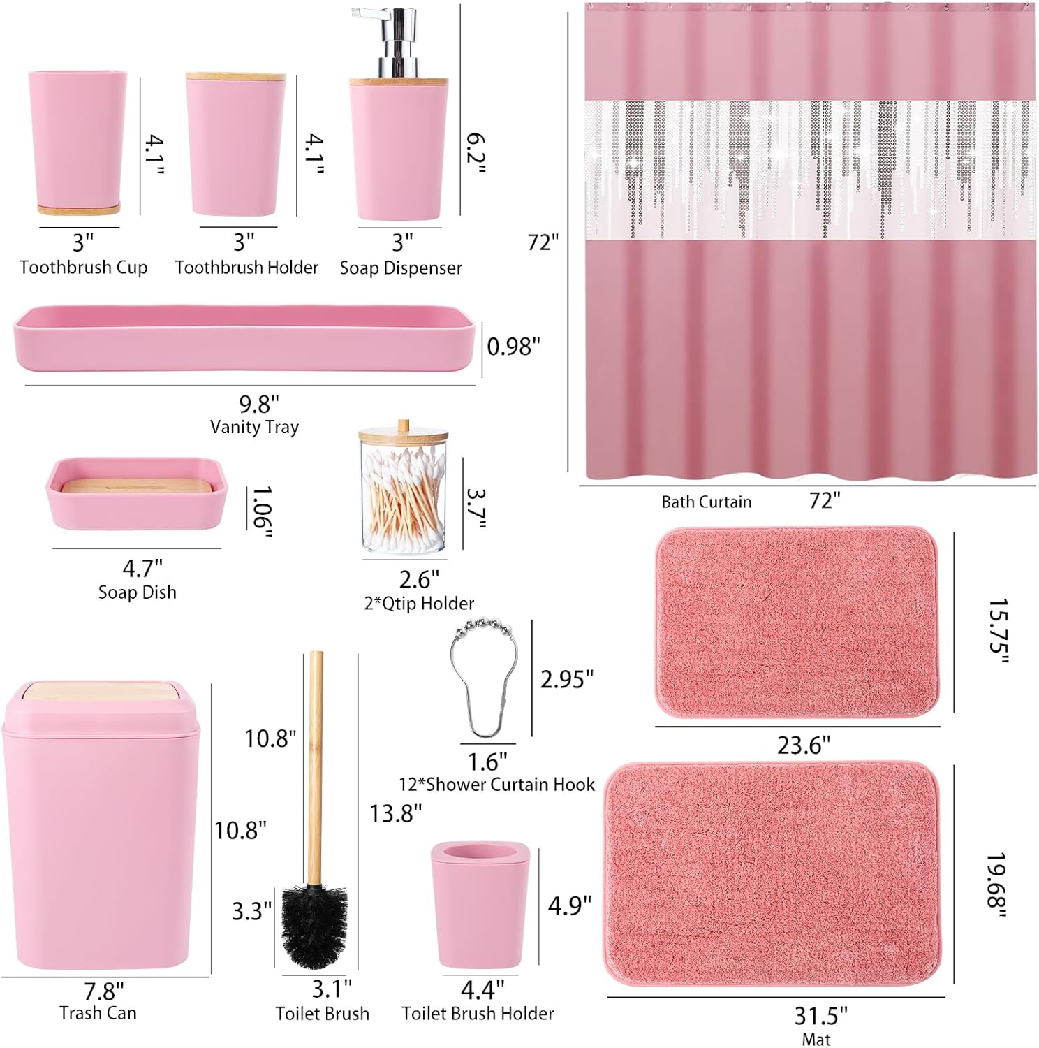 XLHOMO 9 Piece Pink Bathroom Accessory Set