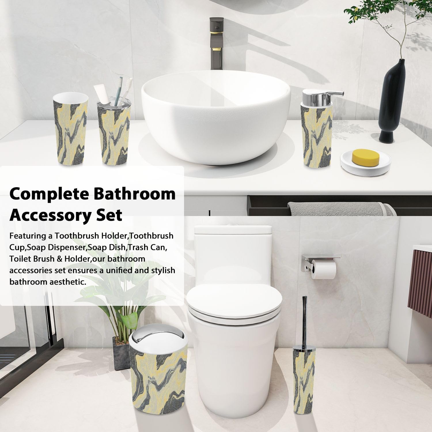 Boho Marble Bathroom Accessory Set 6 Piece