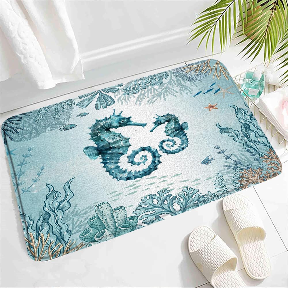 SATRTUD Beach Seahorse Bath Mat 24x16 Inch