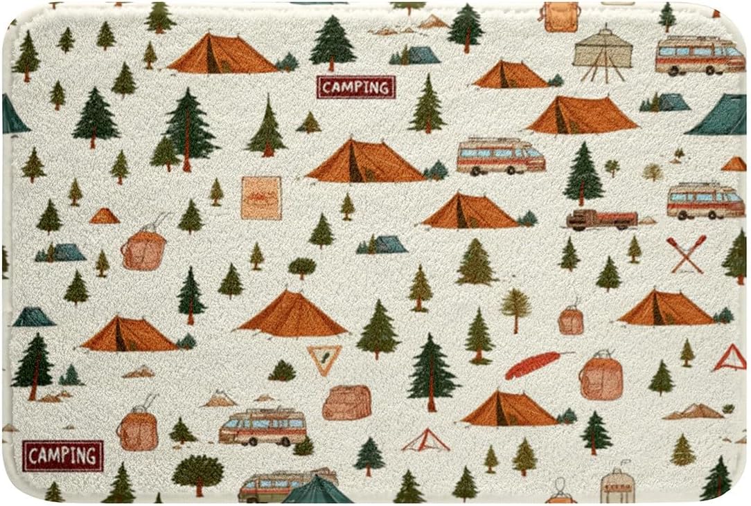 Feelyou Camping Bath Rug 16x24 Inch Non-Slip Beige Floor Mat
