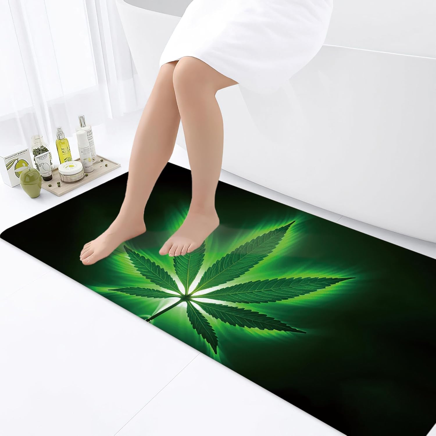 JAWO Cannabis Leaf Bath Rug 17X48 Non-Slip