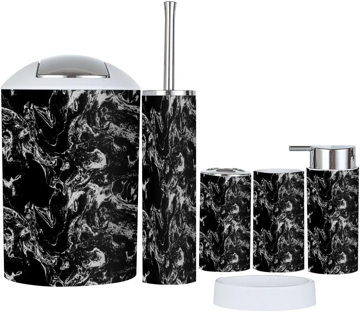 TRANQDEHOM 6-Piece Boho Marble Texture Bathroom Accessory Set