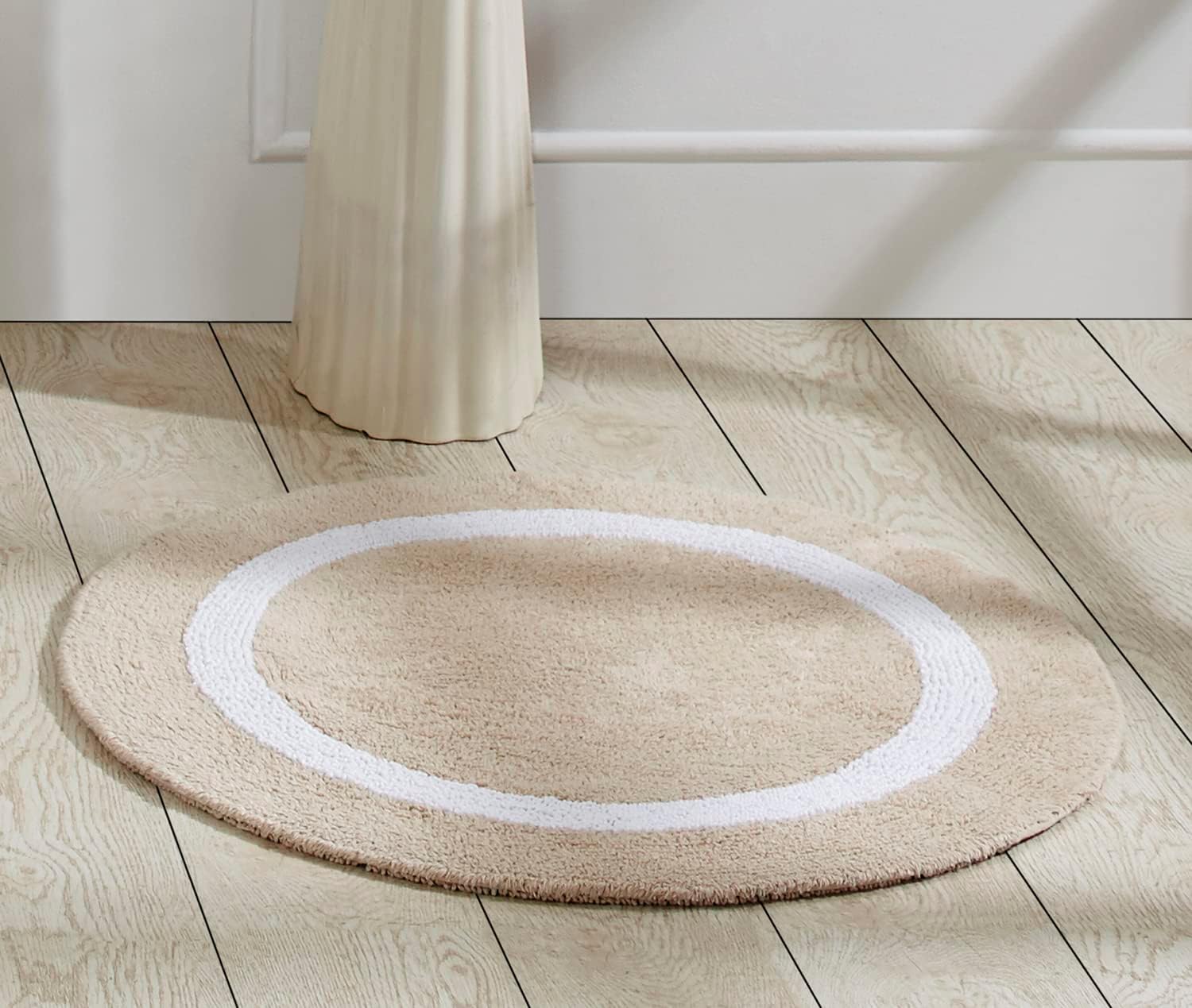 Better Trends 100 Cotton Bath Mat 30 Round Sand White Reversible