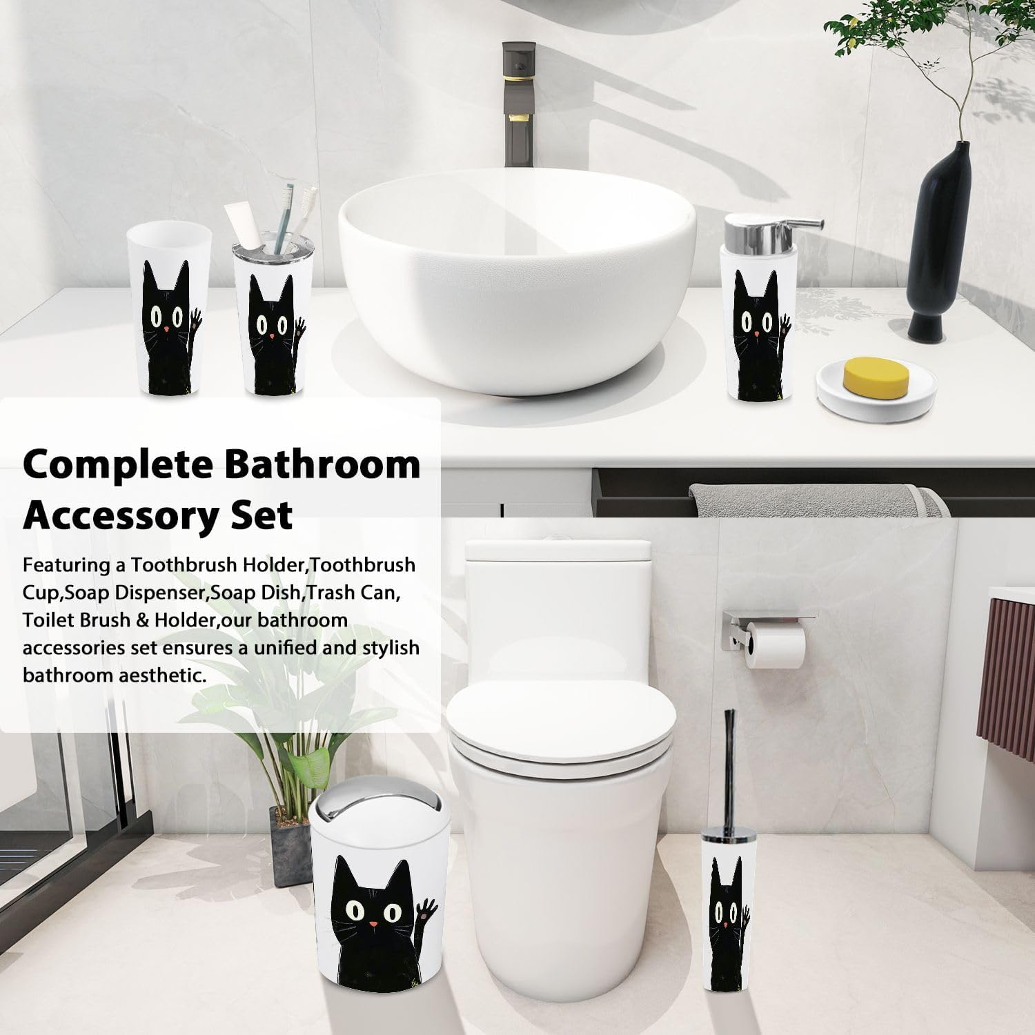 Boho Style 6 Piece Bathroom Accessory Set