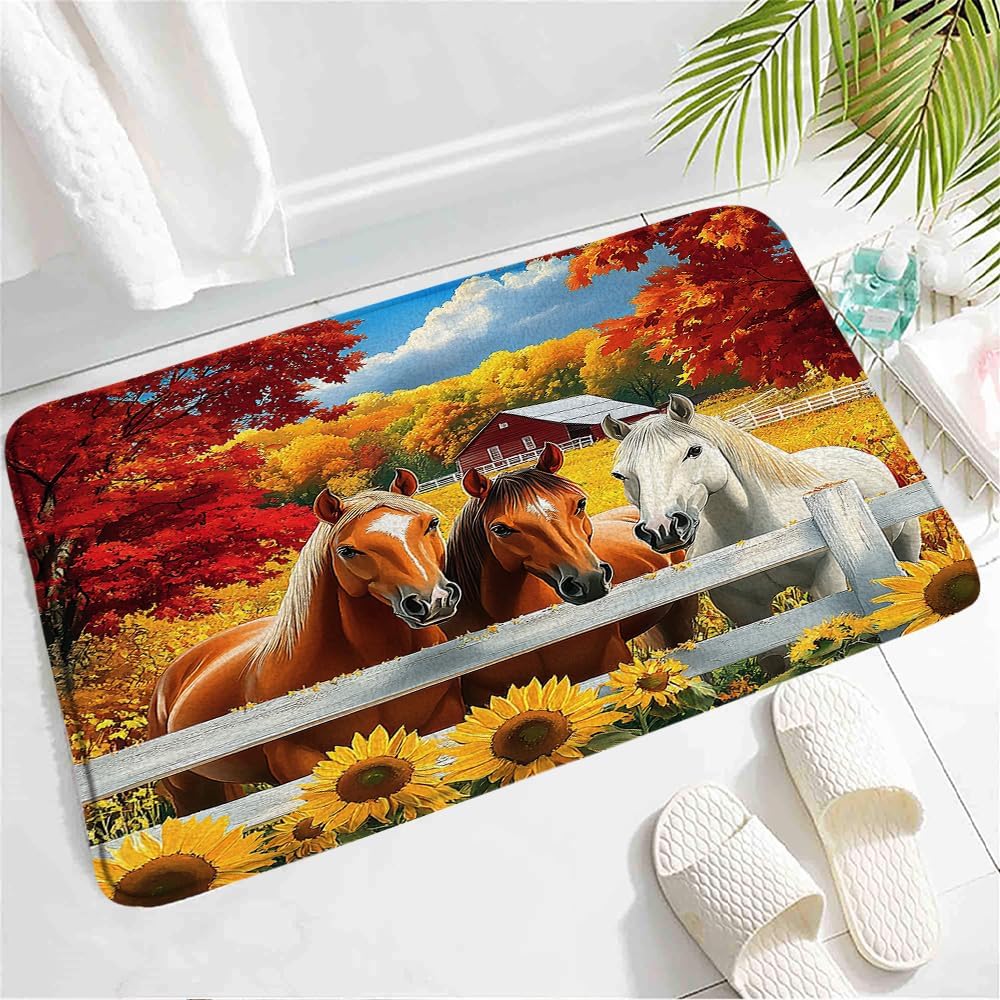 Farm Horses Bath Mat - Non-Slip Country Style Rug 1