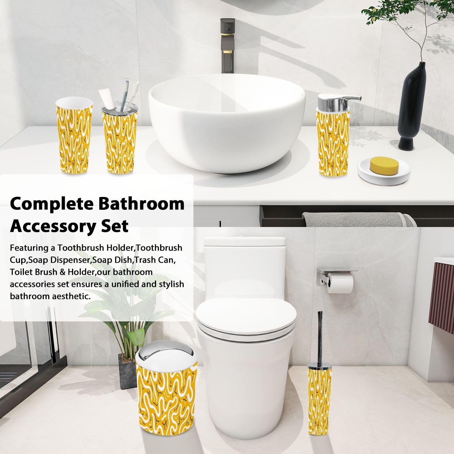 Boho Doodle Bathroom Accessory Set 6 Piece