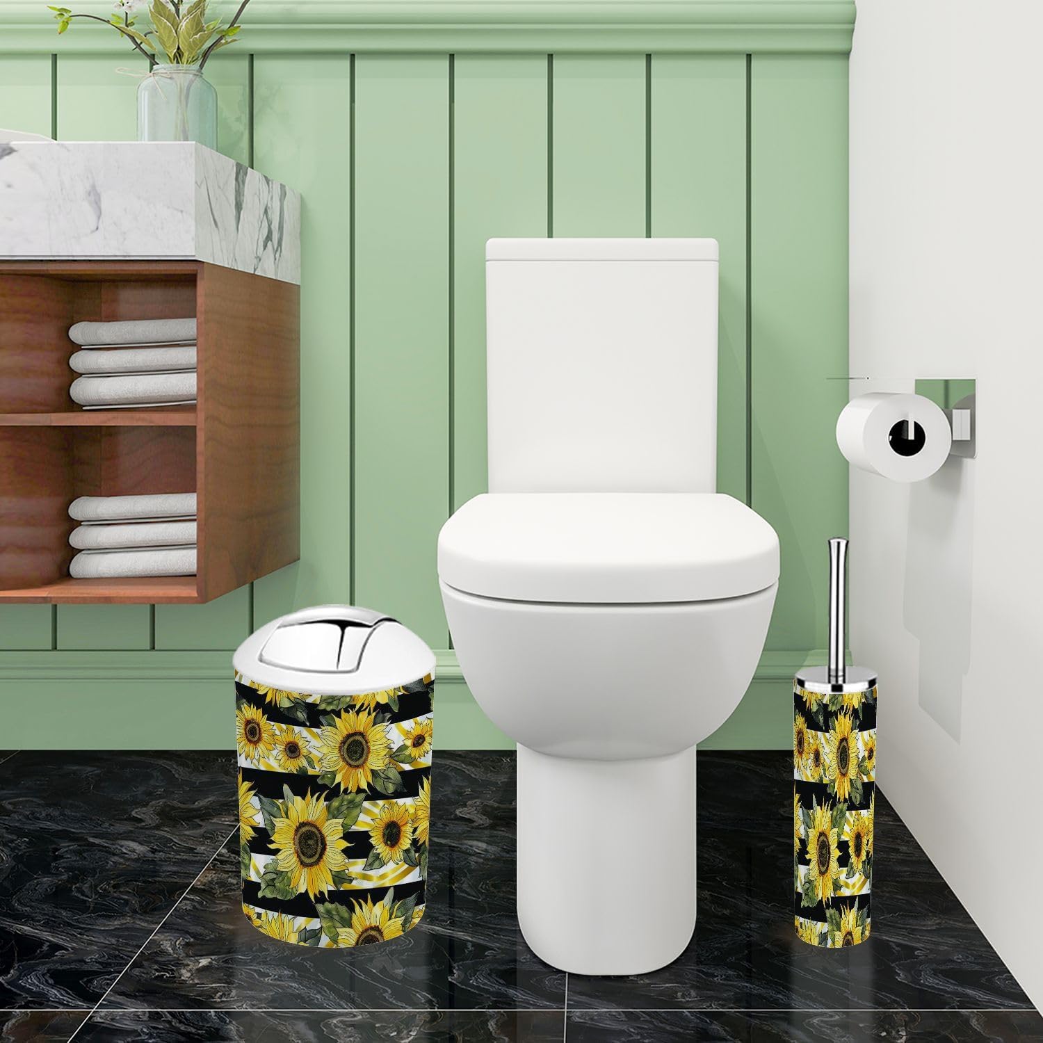 TRANQDEHOM 6-Piece Bathroom Accessory Set with Sunflowers Design