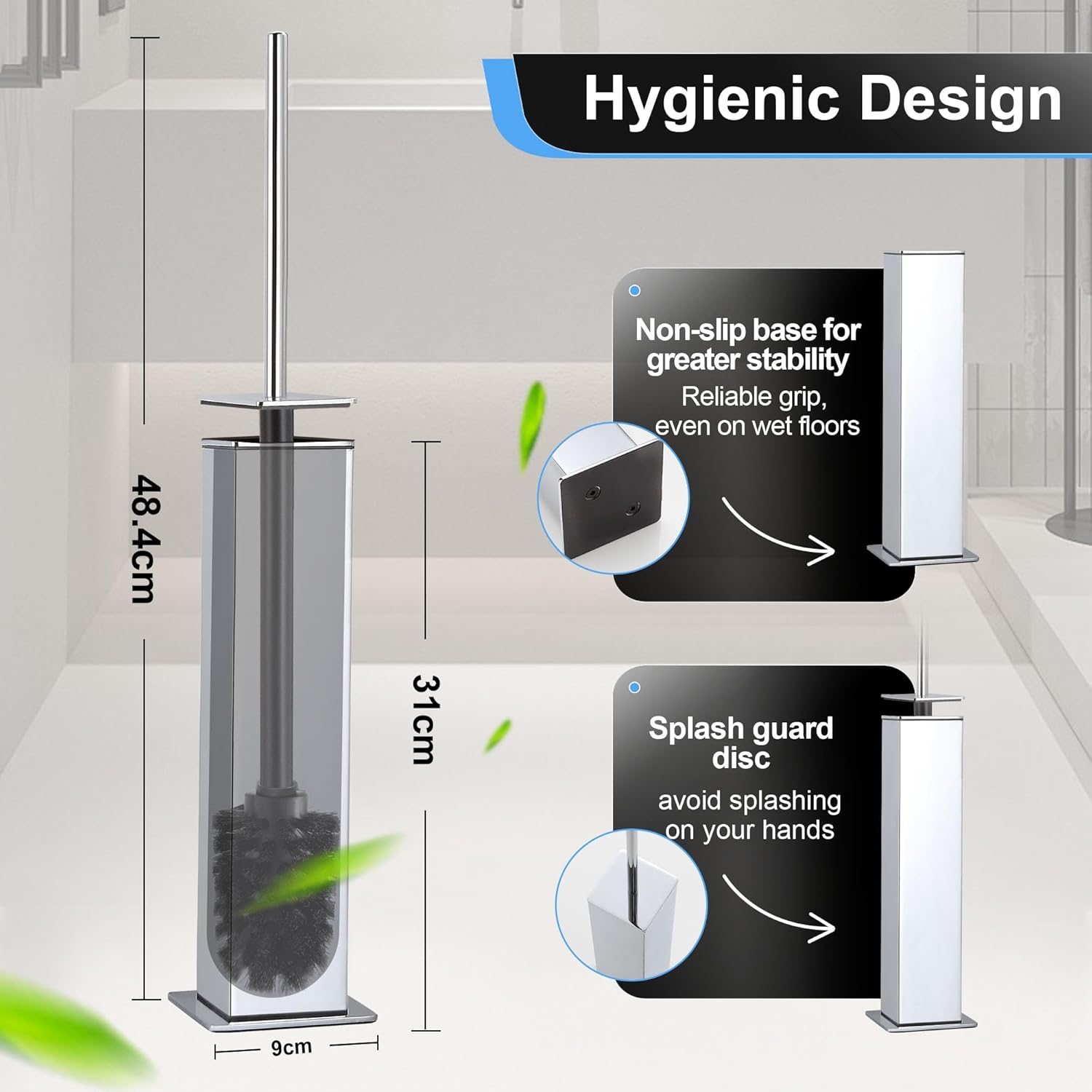 BVL Chrome Toilet Brush with Holder Set