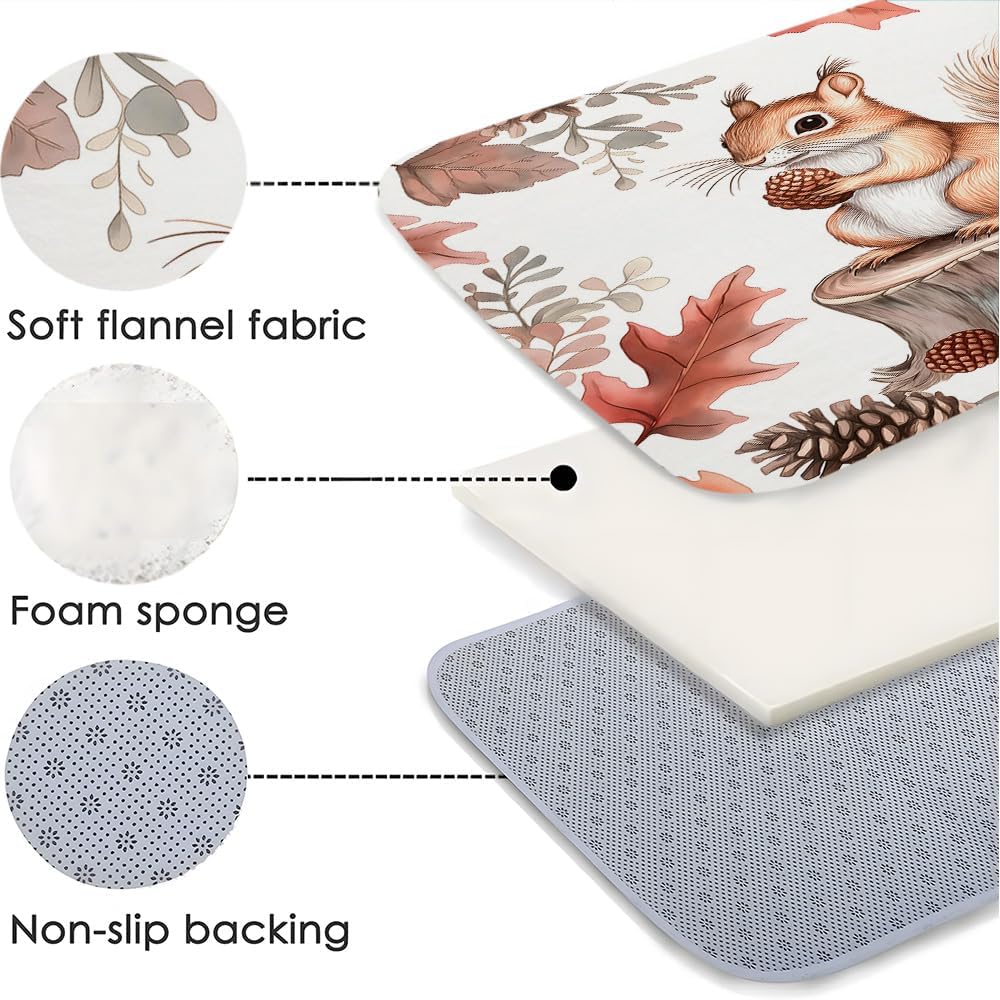 Fall Squirrel Bath Mat with Non-Slip Backing