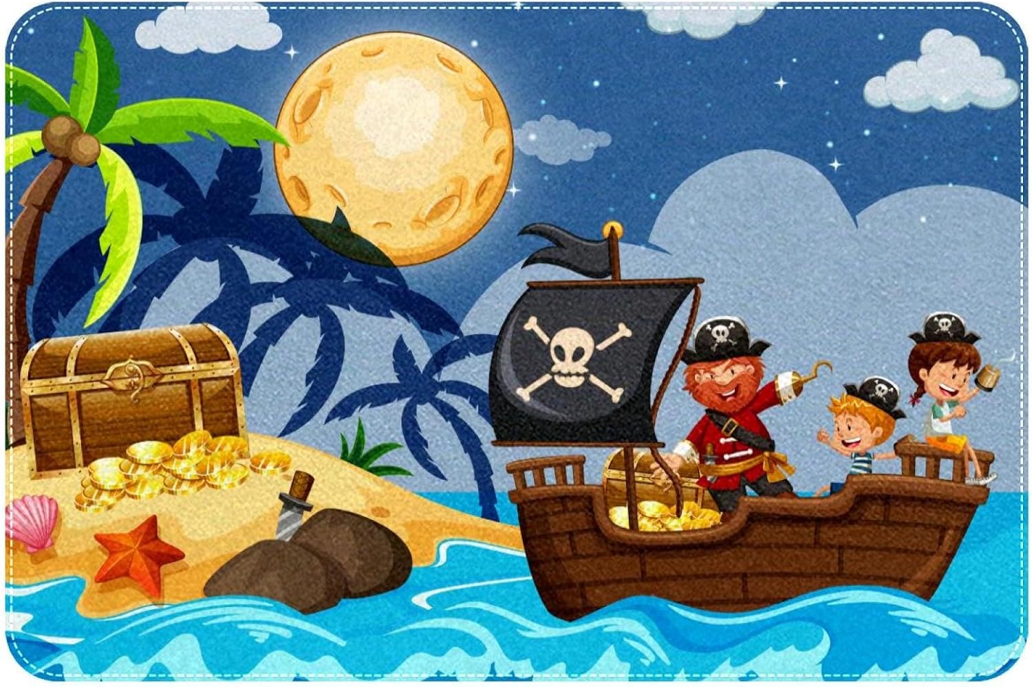 Pirate Treasure Bath Rug Non-Slip 24x16 Inches
