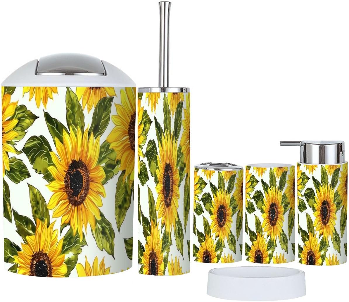 Boho Sunflowers Bathroom Accessory Set 6 Piece