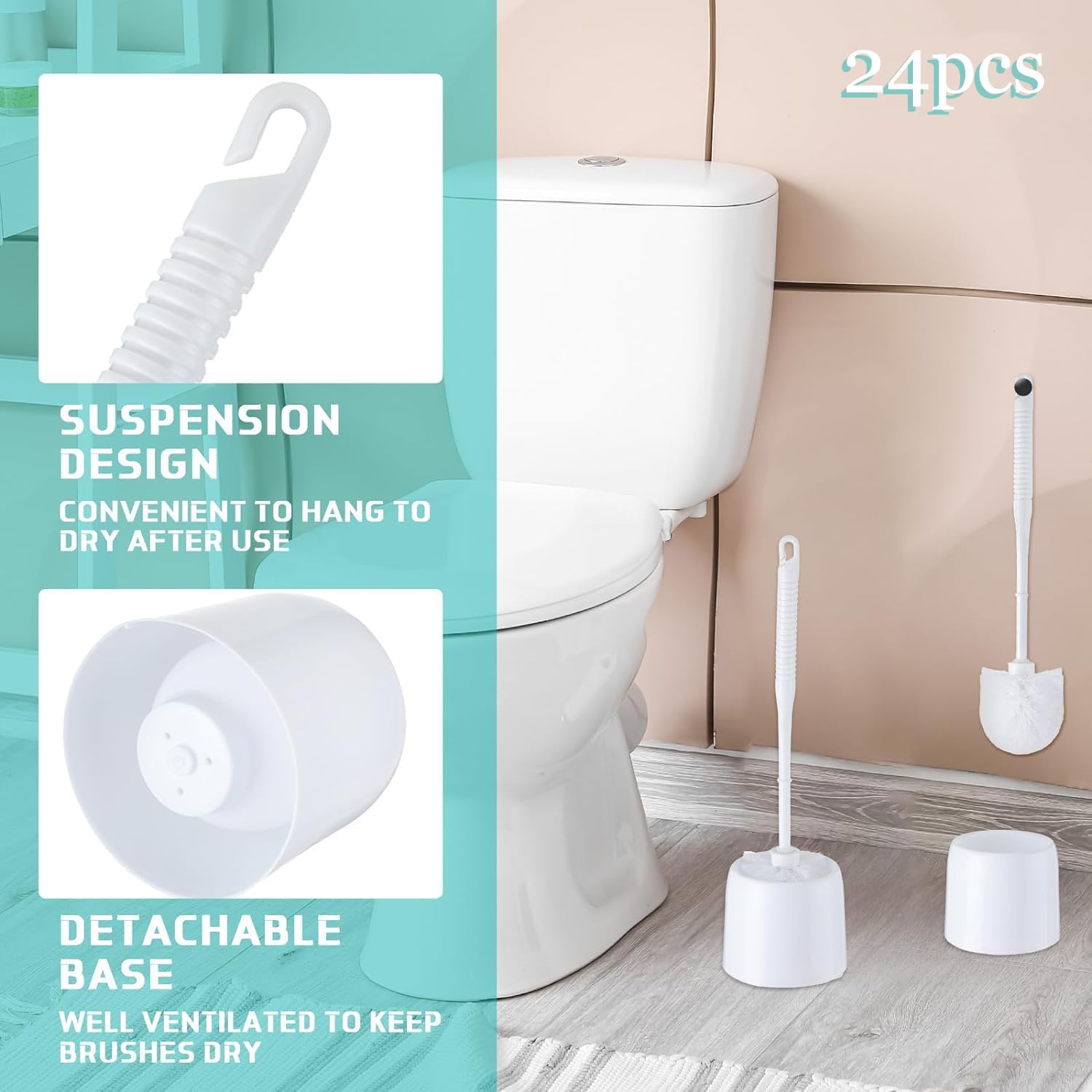 Roshtia 24-Piece Toilet Brush Set with Holder and Caddy
